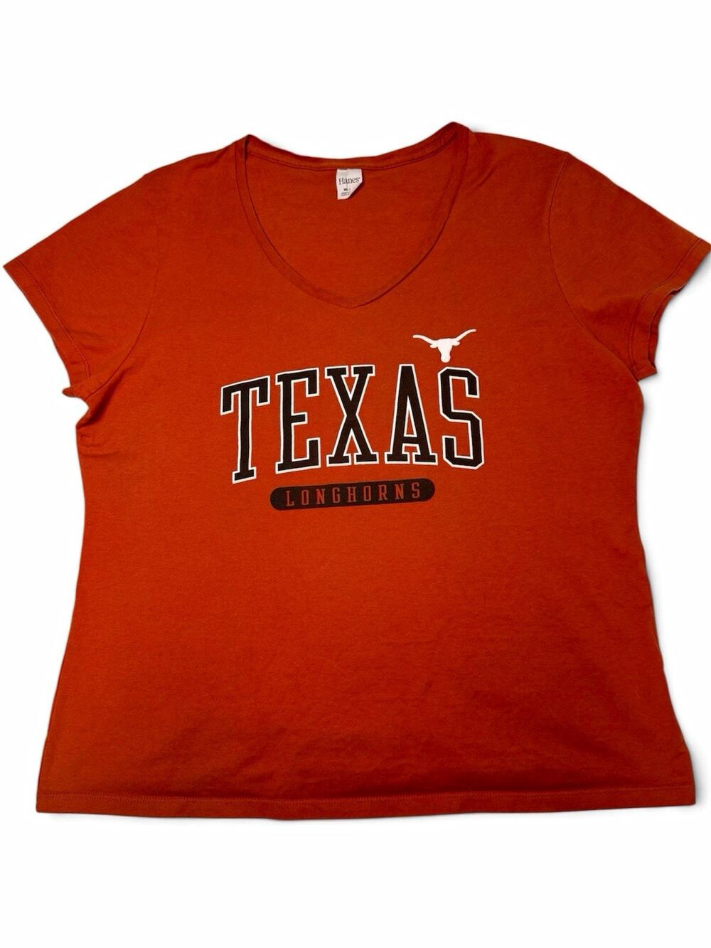 Hanes Texas Longhorns Graphic T-Shirt Women Size XL Orange V-Neck Tee